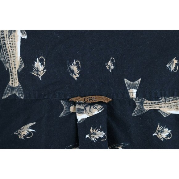 Vintage 90s Chaps Ralph Lauren Mens Large Fish All Over Print Button Shirt Black - Picture 6 of 9